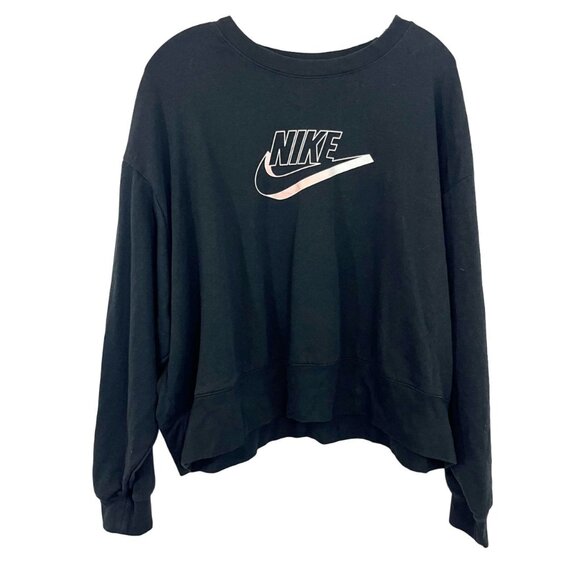 Nike Black Logo Spell Out Sweatshirt Drop Shoulder Athleisure - Women's Size 1X - Picture 1 of 7